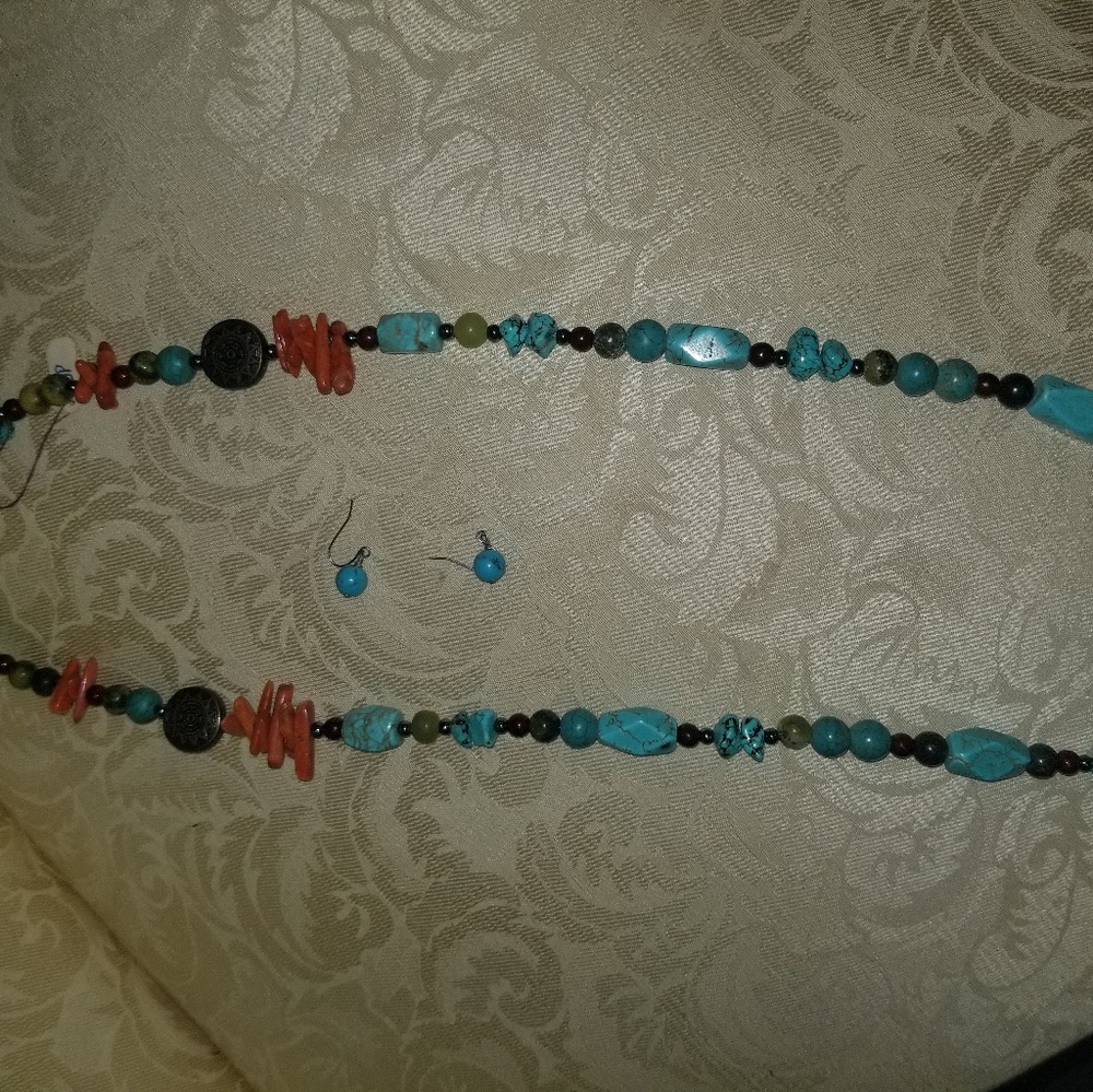 Coral&turquoise necklace/earrings